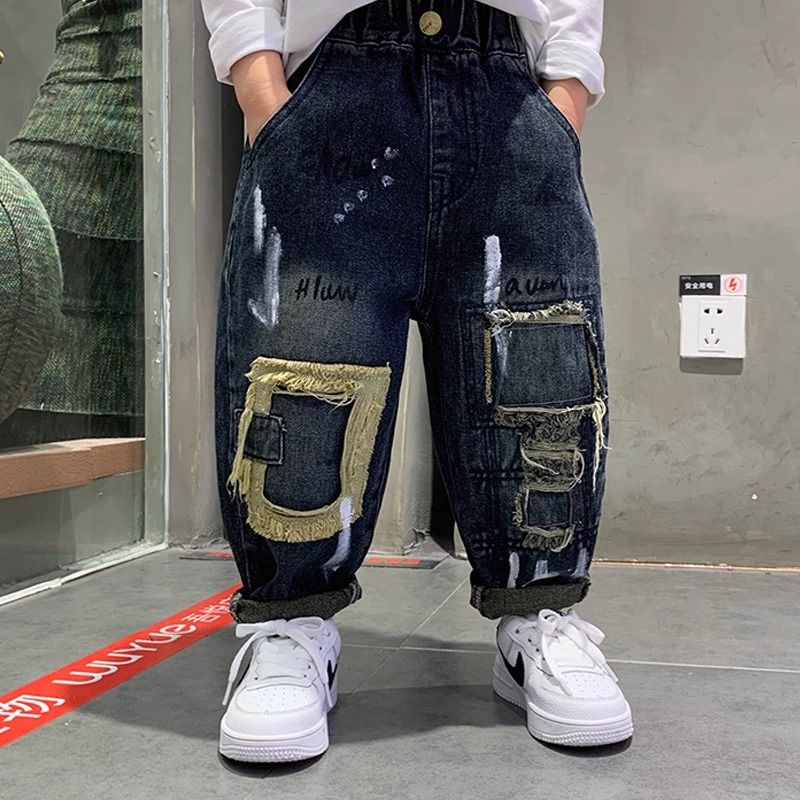 童裤男童破洞牛仔裤子2025新款宝宝春秋装长裤儿童酷帅炸街休闲裤