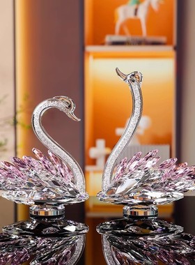 【礼盒装】K9水晶天鹅摆件一对结婚送礼家居玄关电视柜酒柜装饰礼