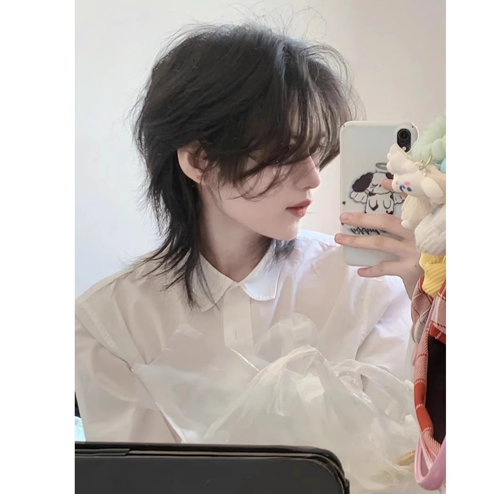 【摩羯座】MEISU也萌假发日系黑茶狼尾假鲻鱼头时尚帅气男生全头