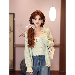 温舒敏【恋爱氛围】港风复古毛织外套+背心针织开衫上衣MJ1689273