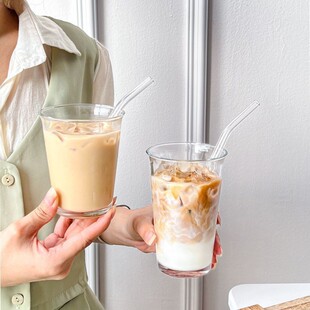 翻口咖啡杯高颜值玻璃家用水杯生椰拿铁冰美式杯子简约家用饮料杯