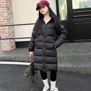 儿童羽绒服女童白鸭绒男童中大童连帽保暖中长款加厚收腰修身外套