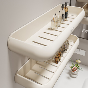 模范夫人奶白卫生间置物架浴室挂墙上收纳架免打孔洗手间收纳架