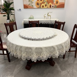 客厅圆茶几布家用餐床头桌布圆形套罩圆桌布米黄奢华美式乡村台布