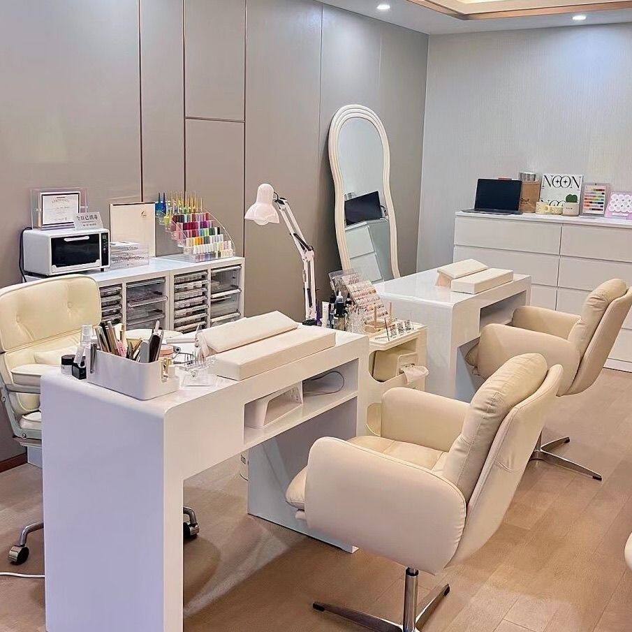 美甲桌椅套装桌网日式网红单人简约双人现代凹槽桌子吸尘器嵌入式