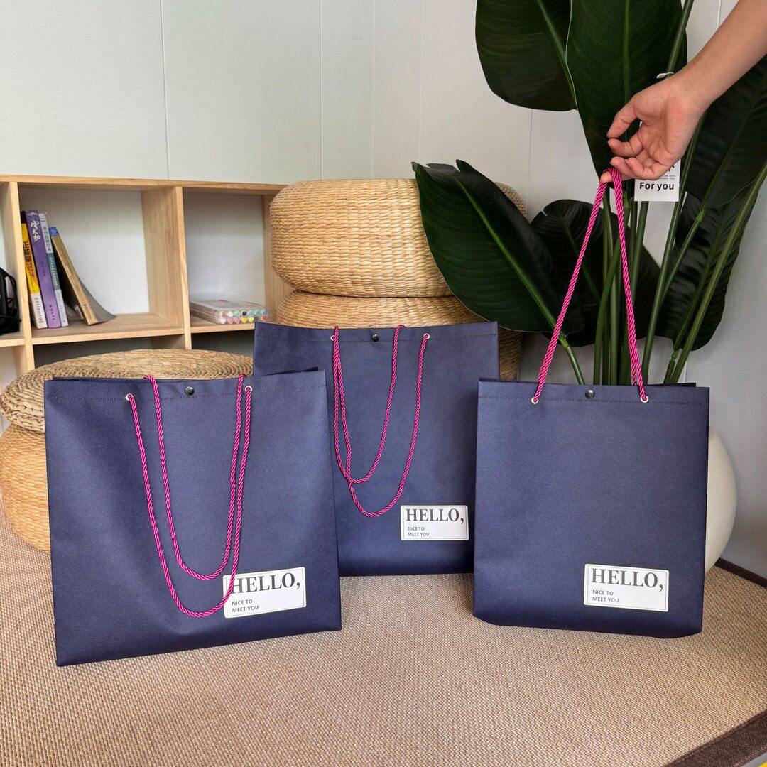 抽绳款无纺布袋加厚带暗扣环保袋手提袋肩背礼品袋时尚藏青色定制