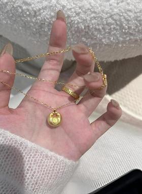 YQJR 钛钢项链 小胖福锁金色项链女气质设计感招财福字锁骨链