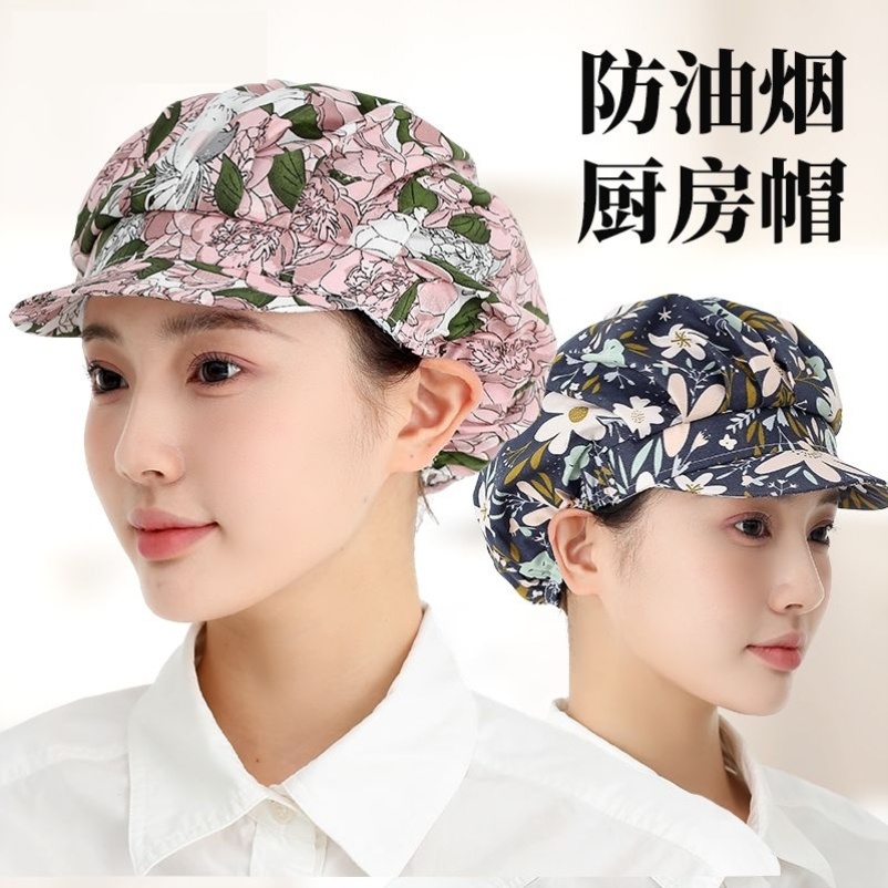 纯棉厨房帽子女防油烟做饭防掉发透气防尘松紧食品厨师帽工作帽子