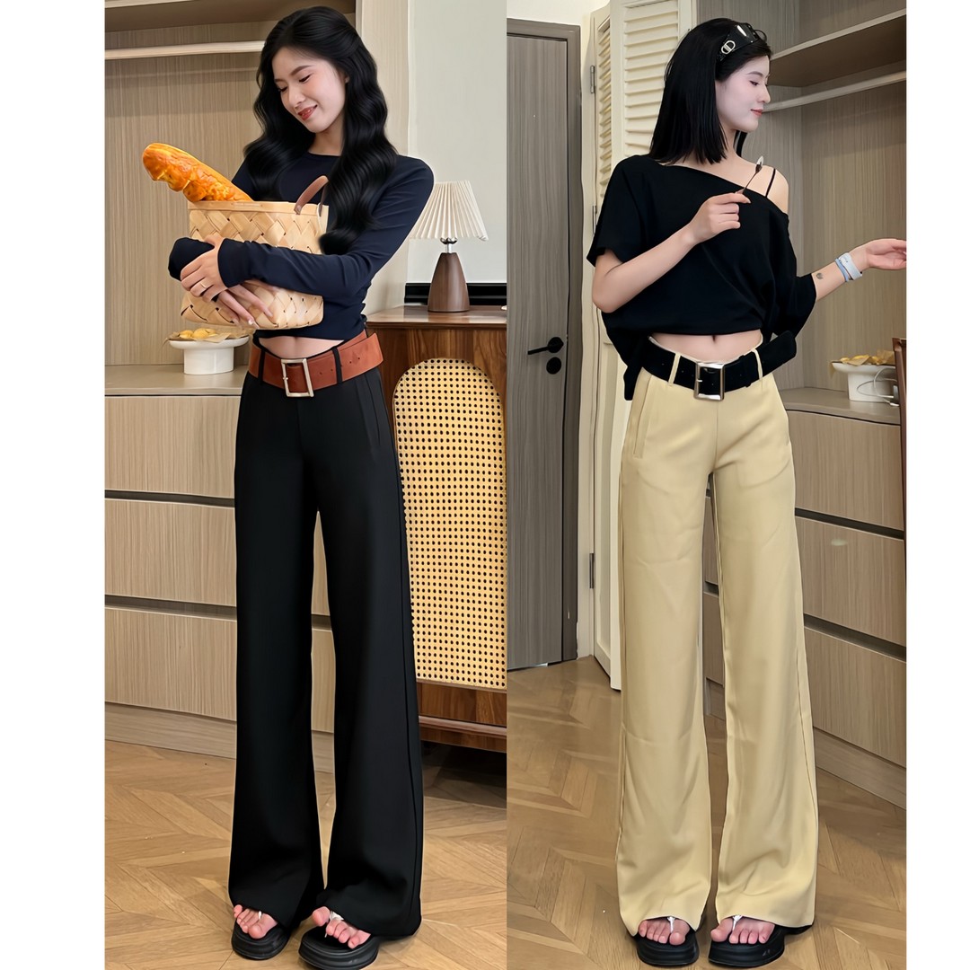 黑色中腰2025休闲裤女春夏卡其长裤宽松阔腿裤拖地西装裤灰