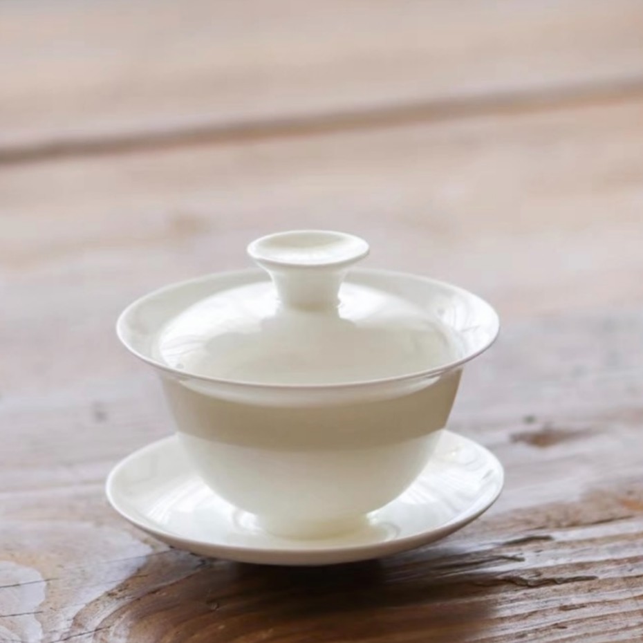 潮州骨瓷盖碗功夫茶具家用简约三才超薄透凤凰单丛专用泡茶杯