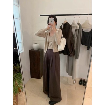 【纯棉 -做过洗水-后期不缩水】气质阔腿裤女2025秋纯棉高腰直筒