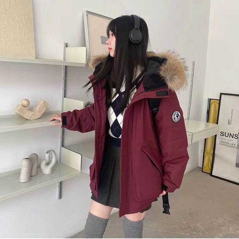 反季大毛领2025新款羽绒棉服女工装派克服棉衣小个子加厚棉袄外套