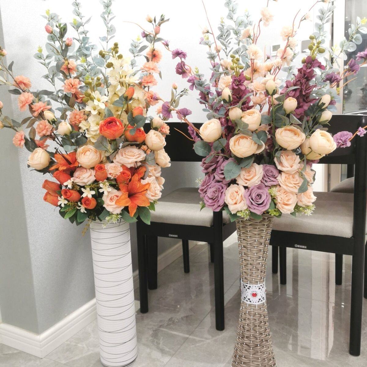 落地高档假花玫瑰花居家新房装饰绢花婚庆酒店花艺插花套装仿真花