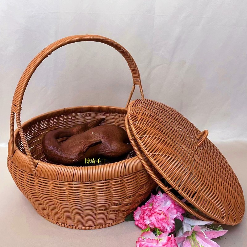 Y08仿藤圆形特大号拜拜编篮野餐篮家用纯手工尺寸38×42×18