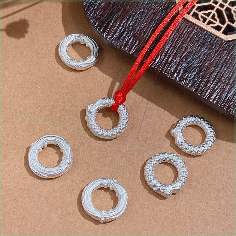 s999纯银平安扣龙凤吊坠情侣款男女个性潮流DIY手链脚链编织配件z