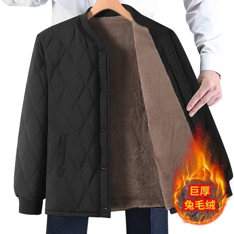 棉服冬季中老年仿兔毛外套中老年人加绒内胆加厚爸爸宽松爷爷棉袄