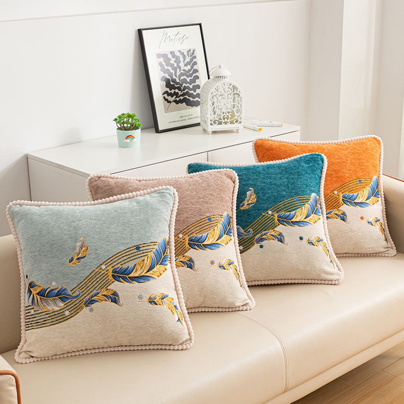 雪尼尔抱枕羽毛枕套家用客厅高档沙发靠垫卧室床头方枕办公护腰枕