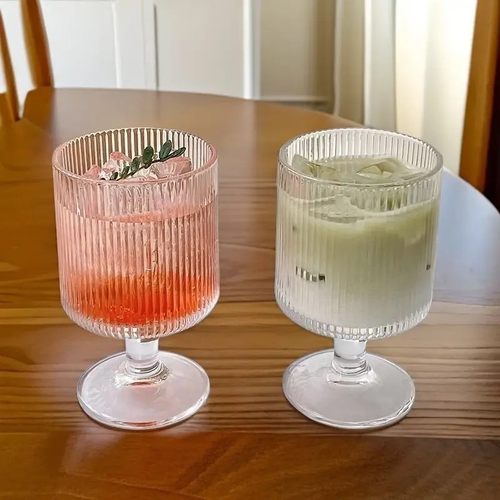 装酒杯竖纹ins风矮脚冰杯高颜值条纹玻璃杯果汁饮料威士忌红酒杯