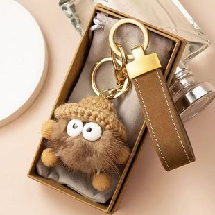 挂在书包上的小玩偶水貂毛小煤球包包挂件毛绒公仔饰书车钥匙扣女