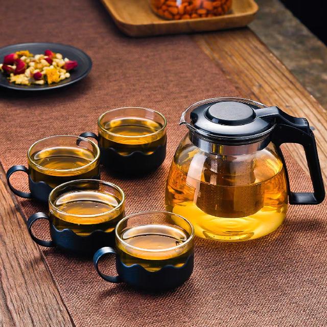 1L茶具一壶四杯透明家用耐热带盖水具套装功夫泡茶壶