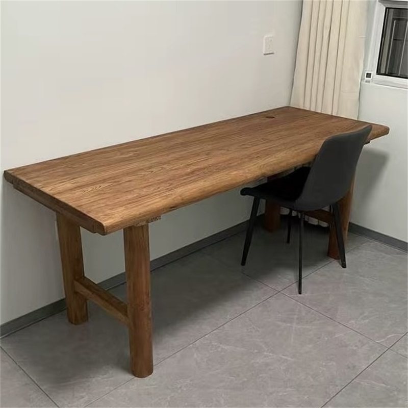 老榆木茶桌实木餐桌榆木桌子榆木书桌原木吧台长条方桌板阳台桌面