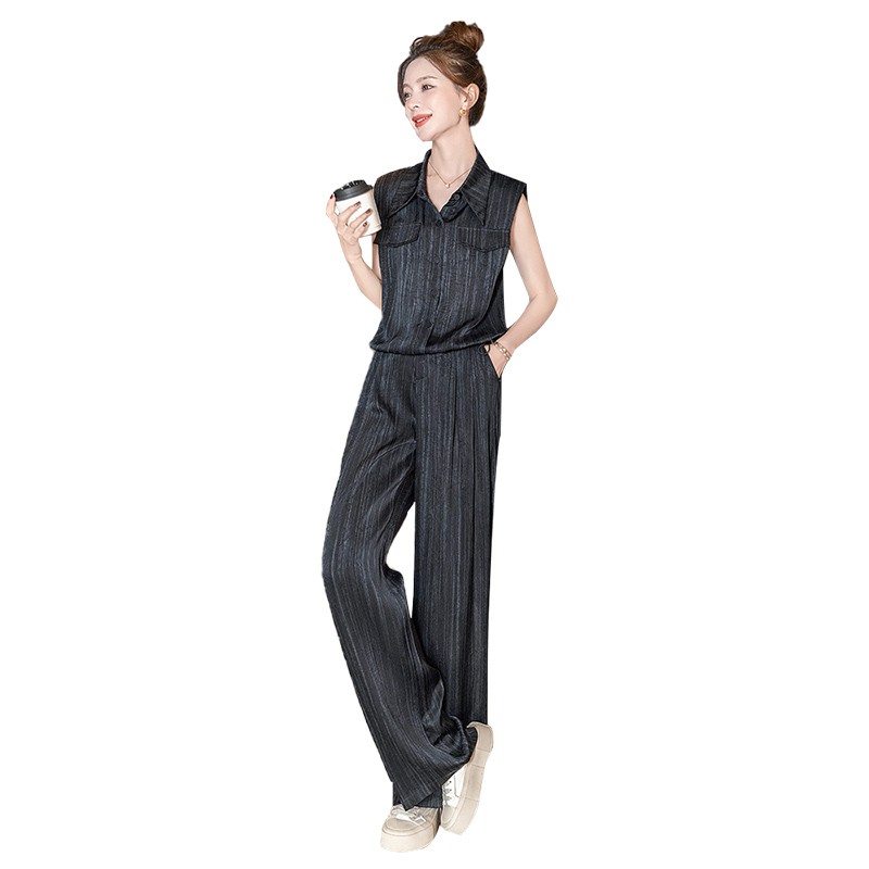 丝柏舍2025夏季新款女装翻领上衣搭长裤两件套时尚套装S52B1586N