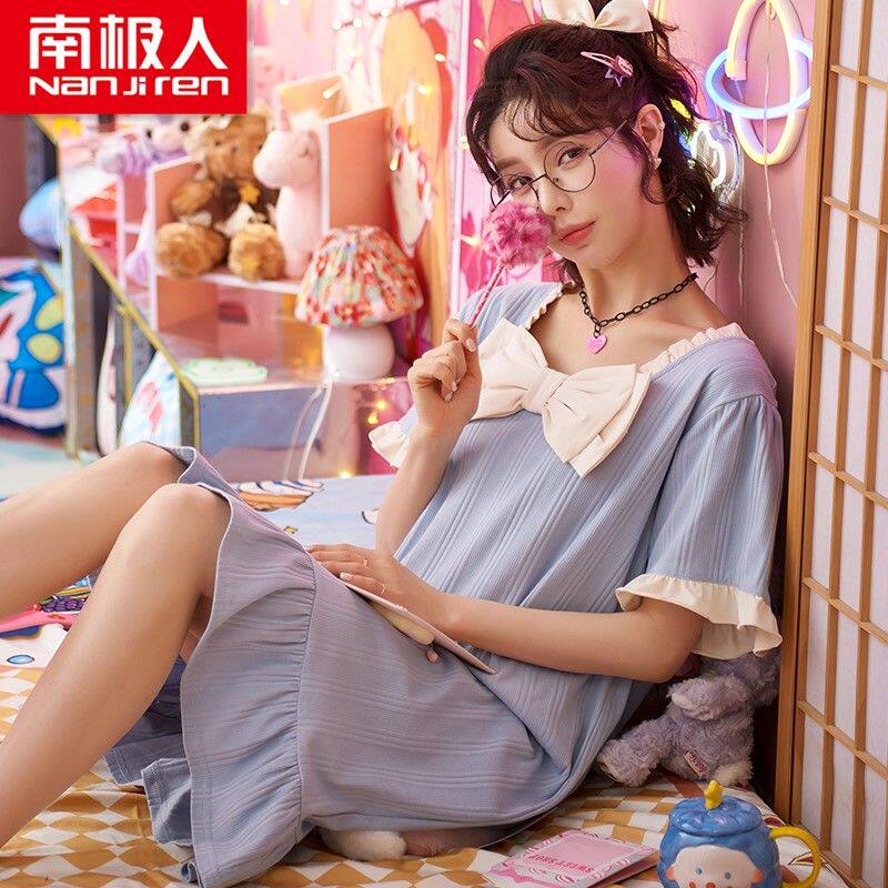 南极人睡裙女夏季纯棉短袖中长款学生可爱公主风大码可外穿家居服