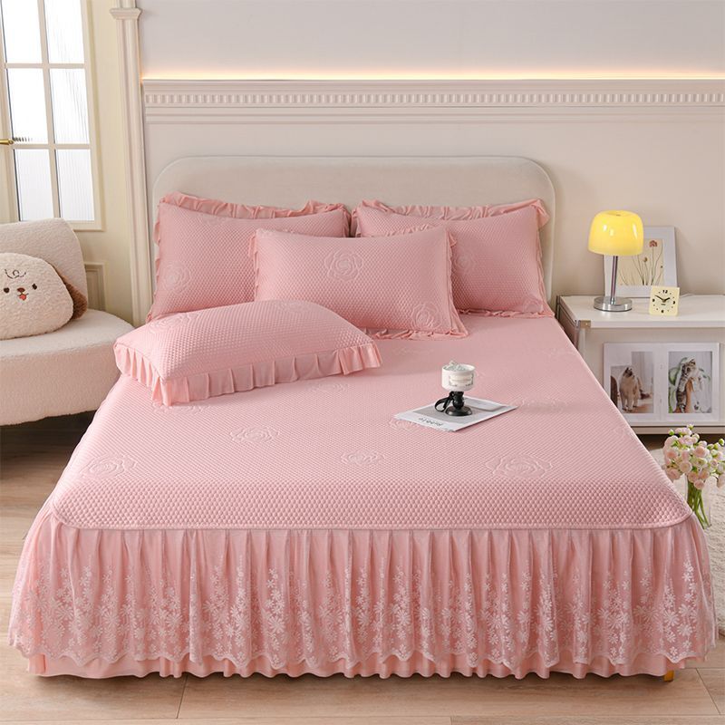 a类新款冰丝凉席三件套床上冰豆豆凉席床裙款可机洗冰丝席空调席