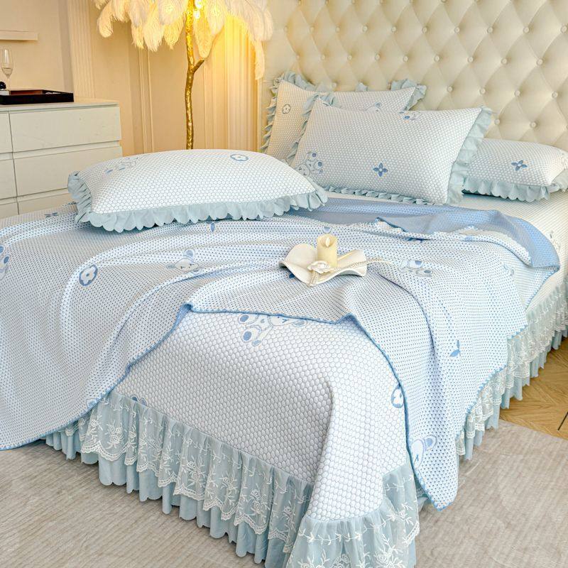 夏季凉豆豆床盖冰丝席四件套凉席可折叠蕾丝花边空调软席子可机洗,床上用品,冰丝席,淘宝优惠券,粉丝福利购,淘宝优惠卷