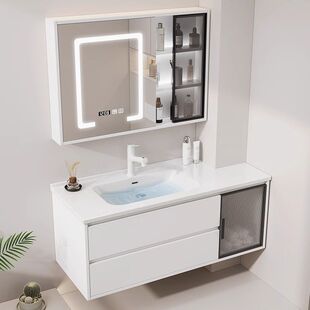 非标定制异型切角简约浴室柜组合岩板陶瓷盆卫生间洗脸盆柜一体