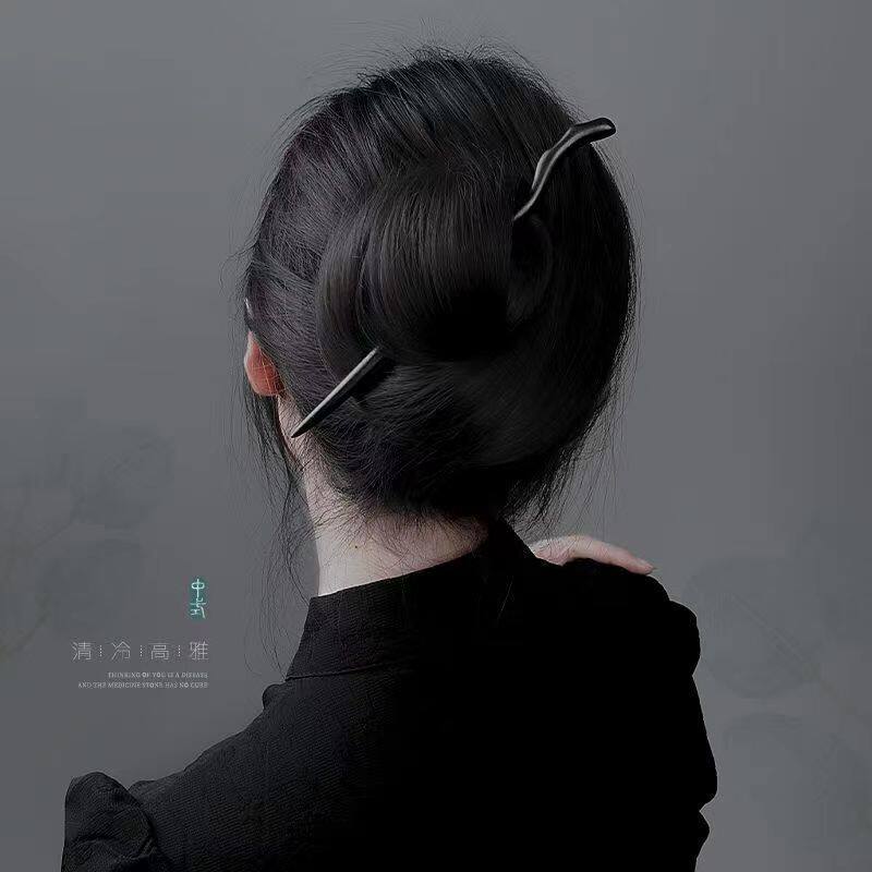 新中式绝美发簪清冷小众头钗木质盘发古风日常簪子气质手工簪发饰