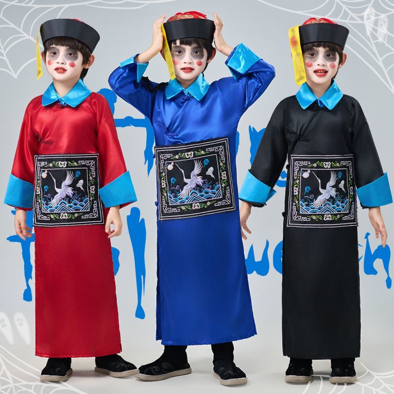 万圣搞怪服装儿童恐怖僵尸衣服cos清朝大臣角色扮演全套服饰新