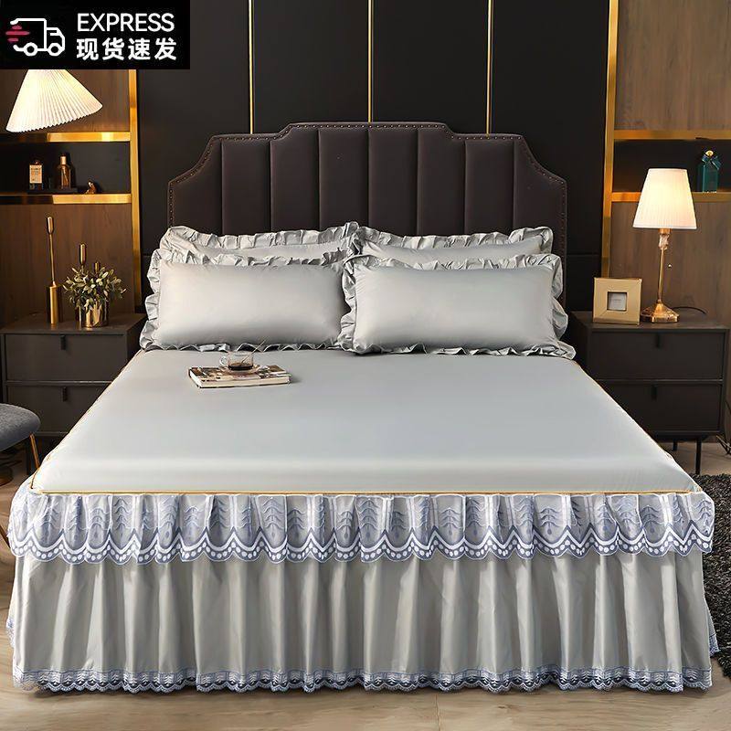 夏季凉感床裙三件套高档家用防滑单件水洗棉床单床罩保护套可机洗