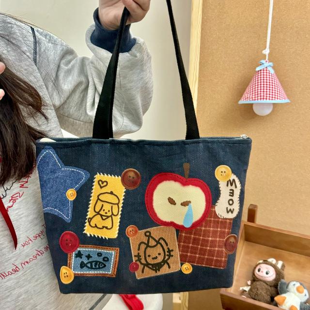 藏青牛仔色帆布包妈咪包ins上班上课通勤包包ins手提袋上班专用