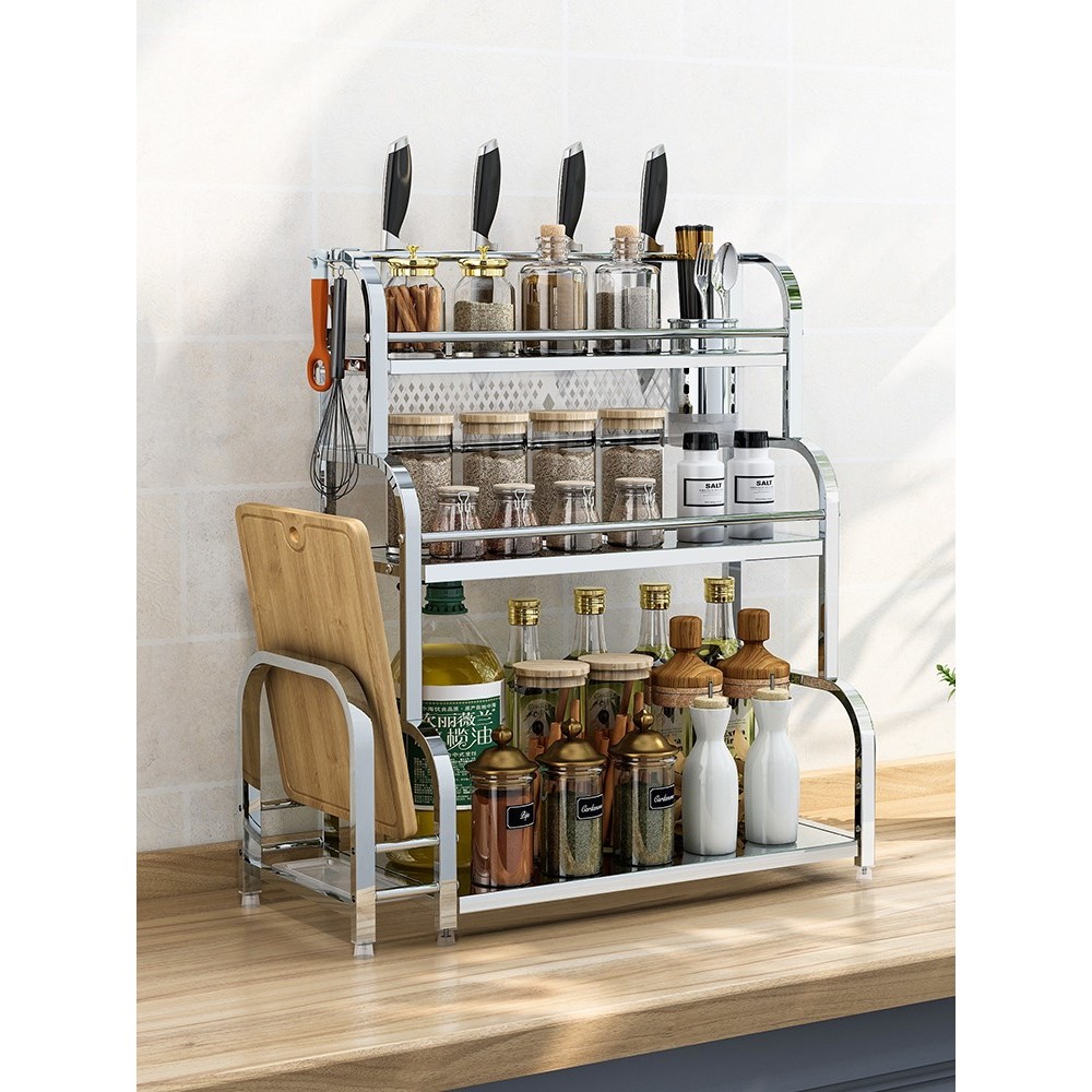 美肌 厨房调味品置物架台面筷子刀架多功能调料不锈钢多层收纳架