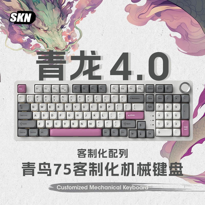 SKN青龙4.0三模客制化机械键盘98键办公游戏RGB无线低延迟热插拔