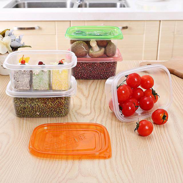 七彩保鲜盒打包盒饭盒长方形水果捞盒子一次性打包盒餐盒外卖餐盒