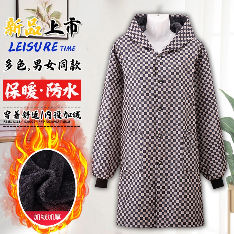 爆款加绒加厚防泼水防油长袖外套罩衣女保暖户外系扣干活工作服男