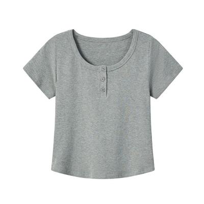 『樊范儿』夏季新款显瘦时尚百搭短款修身纯色纽扣上衣T恤女-2421