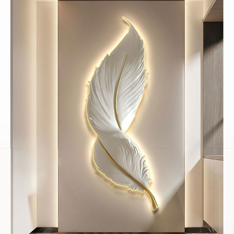 图画挂墙羽毛入户玄关装饰画led氛围灯画走廊过道带灯发光挂画现