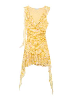 Elegant buttocks wrapped printed silk mesh short dress