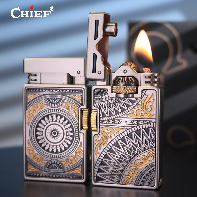 CHIEF/首领二创设计款曼陀罗元素煤油打火机顺字双齿轮联动点烟器