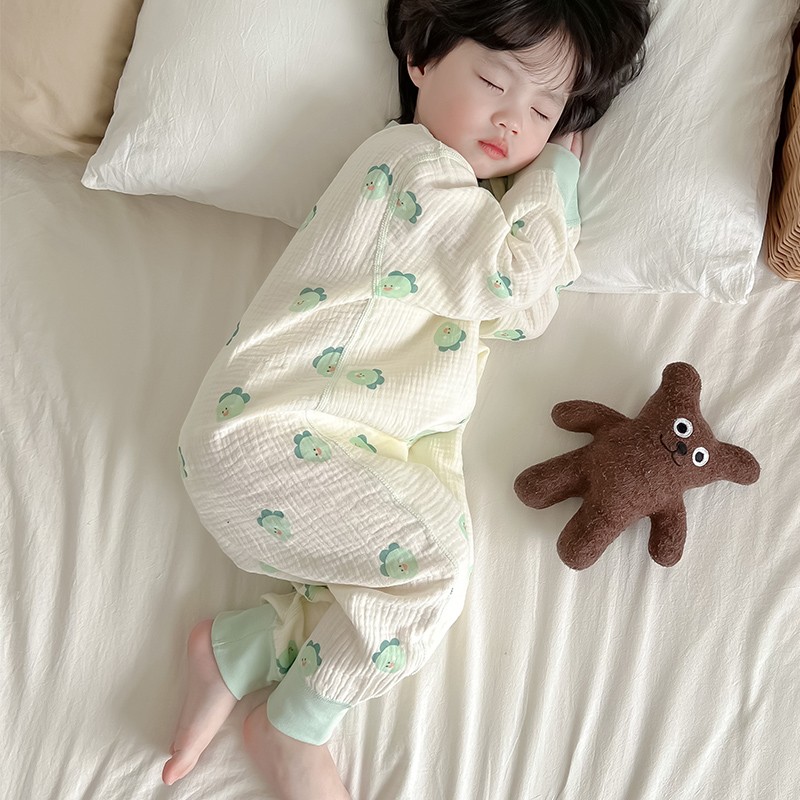 夏季宝宝睡袋薄款防踢被100%棉a类婴儿纱布纯棉春秋儿童连体睡衣