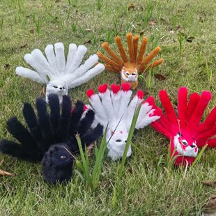 九尾狐毛绒玩具仿真火红狐狸仙模型白玩偶装饰小汽车摆件