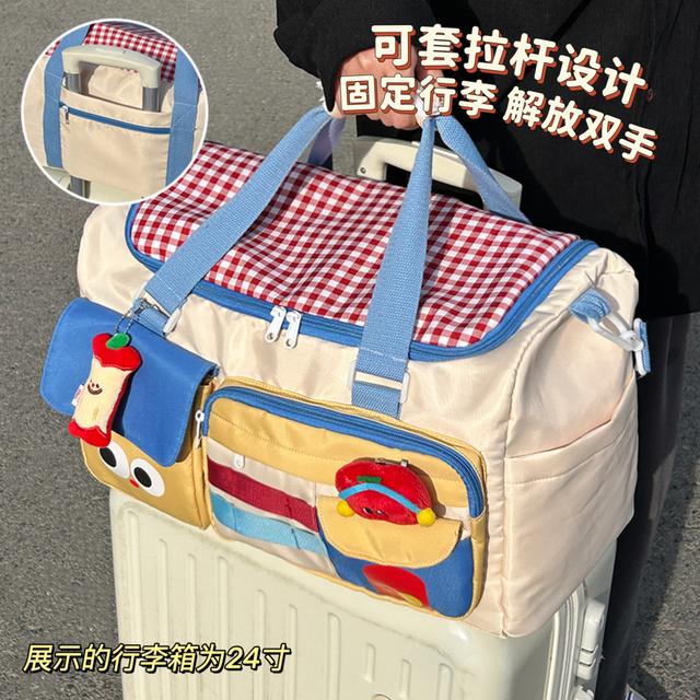 撞色斜背旅行包2025新款手提包五一女短途2-3天出行大容量行李包