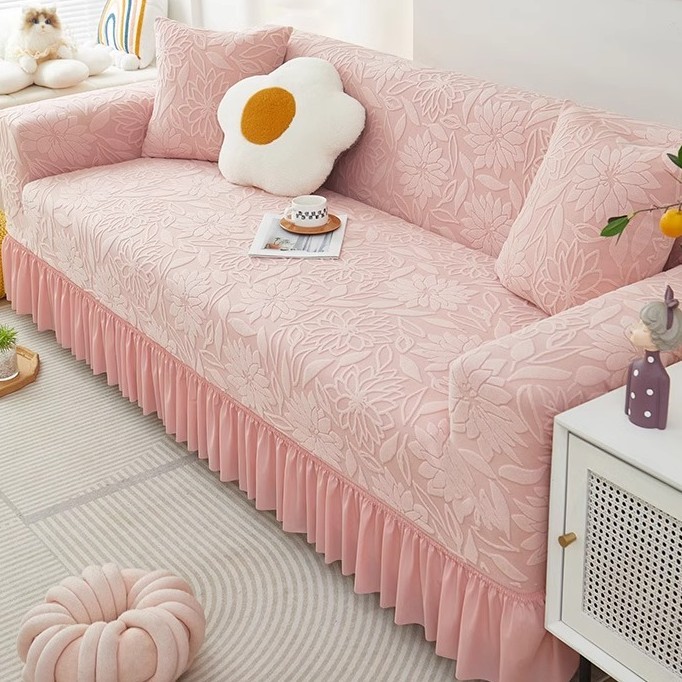 山茶花裙边防猫抓沙发套全包万能套四季通用2025新款弹力沙发套罩