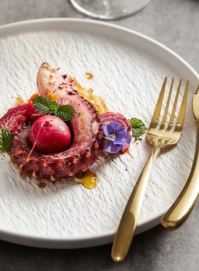 【一亨牛排盘】直播陶瓷餐具法式菜碟创意沙拉石纹带边西餐盘牛排