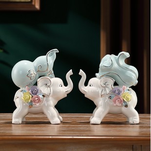 中式 饰品新居结婚创意礼物电视柜 风陶瓷大象摆件客厅酒柜装
