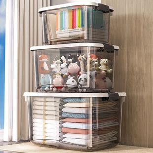 收纳箱透明家用储物箱杂物玩具收纳盒大号衣服车载整理零食塑料筐