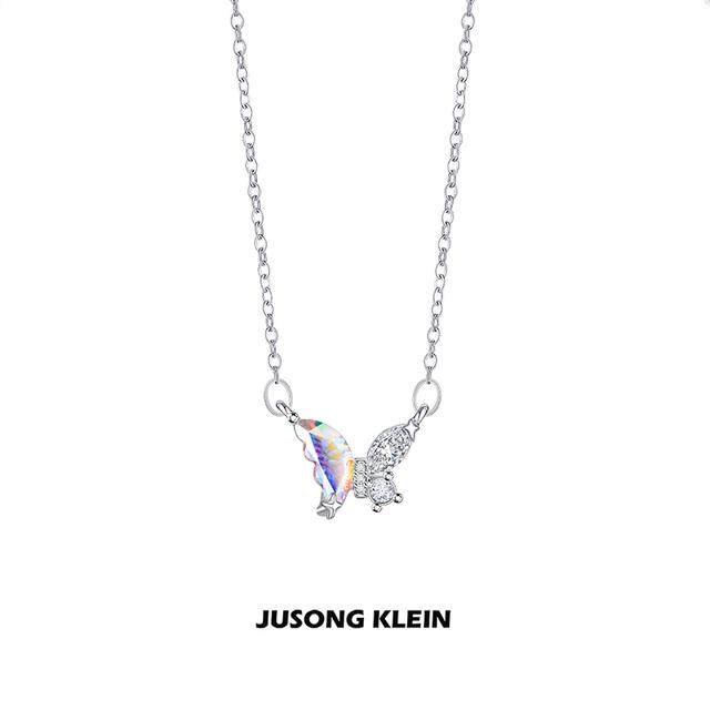 Jusong klein 钛钢项链 在逃公主系列幻彩蝴蝶时尚小众简约锁骨链